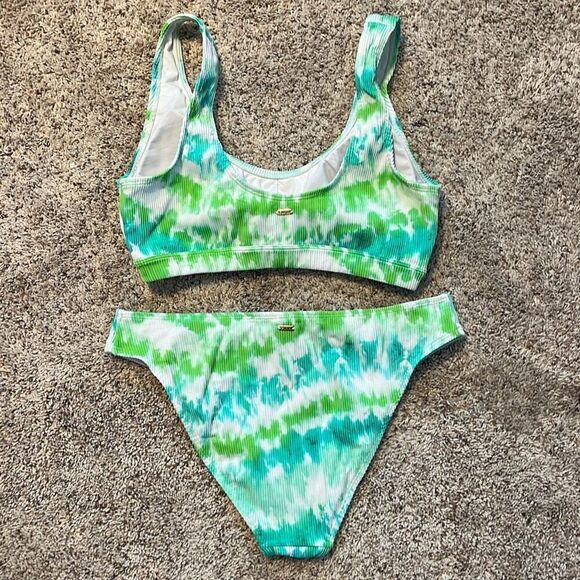 PINK Victoria’s Secret Green Tie Dye Ribbed 2 Piece Bikini M/L - Picture 2 of 5